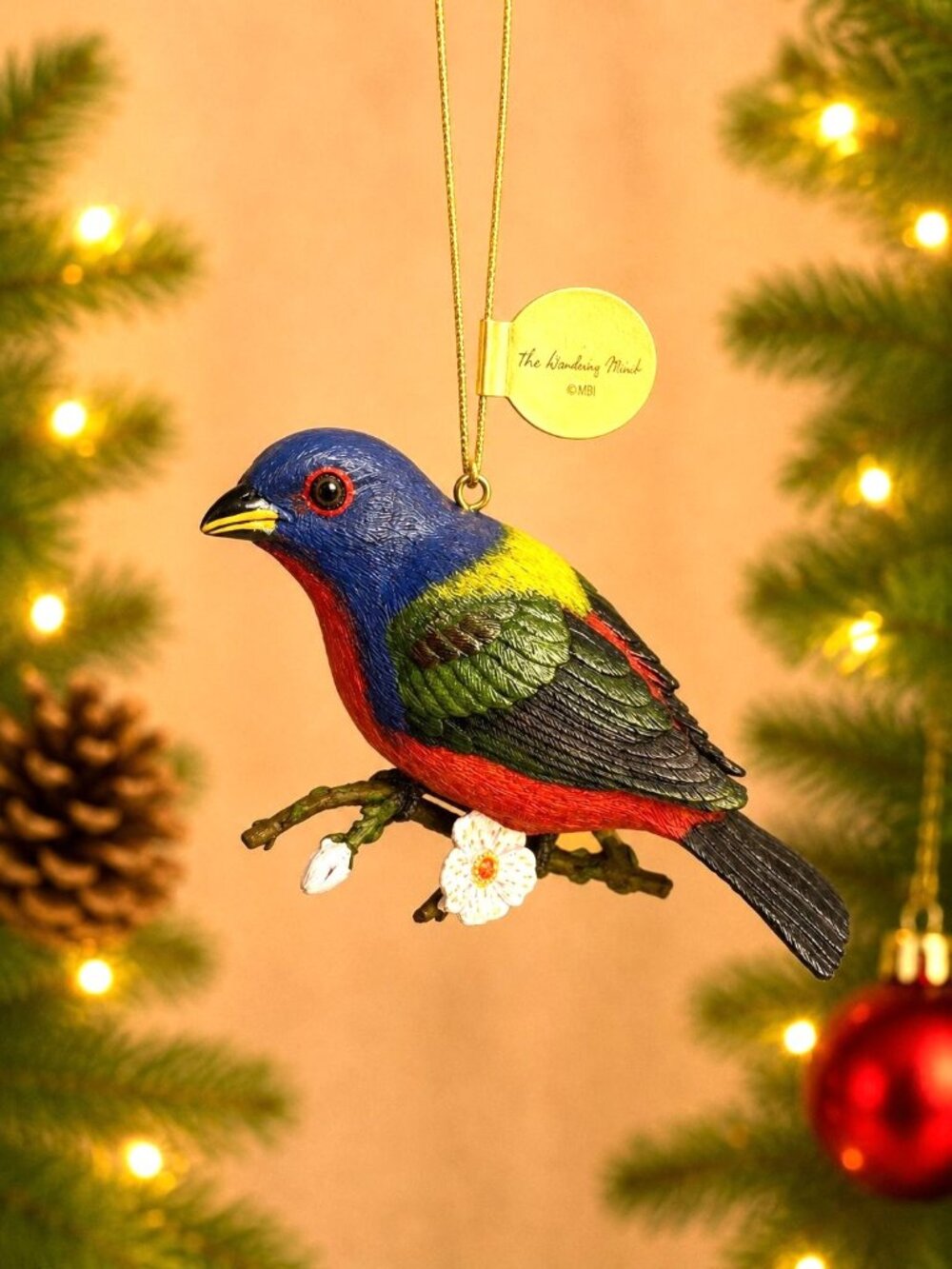 Danbury Mint Bird Ornament Redhead & Painted Bunting Resin Christmas Decor